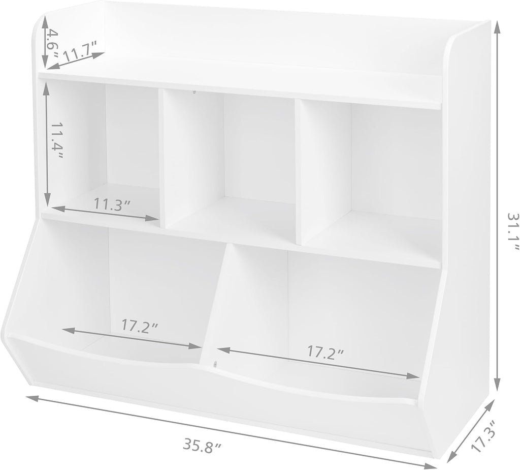 Toy Storage Organizer with Bookcase, Slanted Kids Toy Shelf Cubby | Multi Toy Storage Bookshelf, Spacious Shelves and