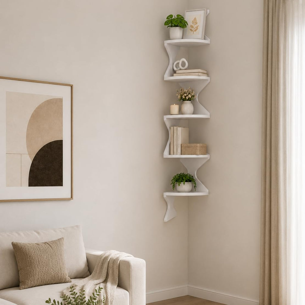 Corner Shelves Wall Mounted, Zigzag Corner Floating Shelves for Small Space Storage, Corner Bookshelf . (White)