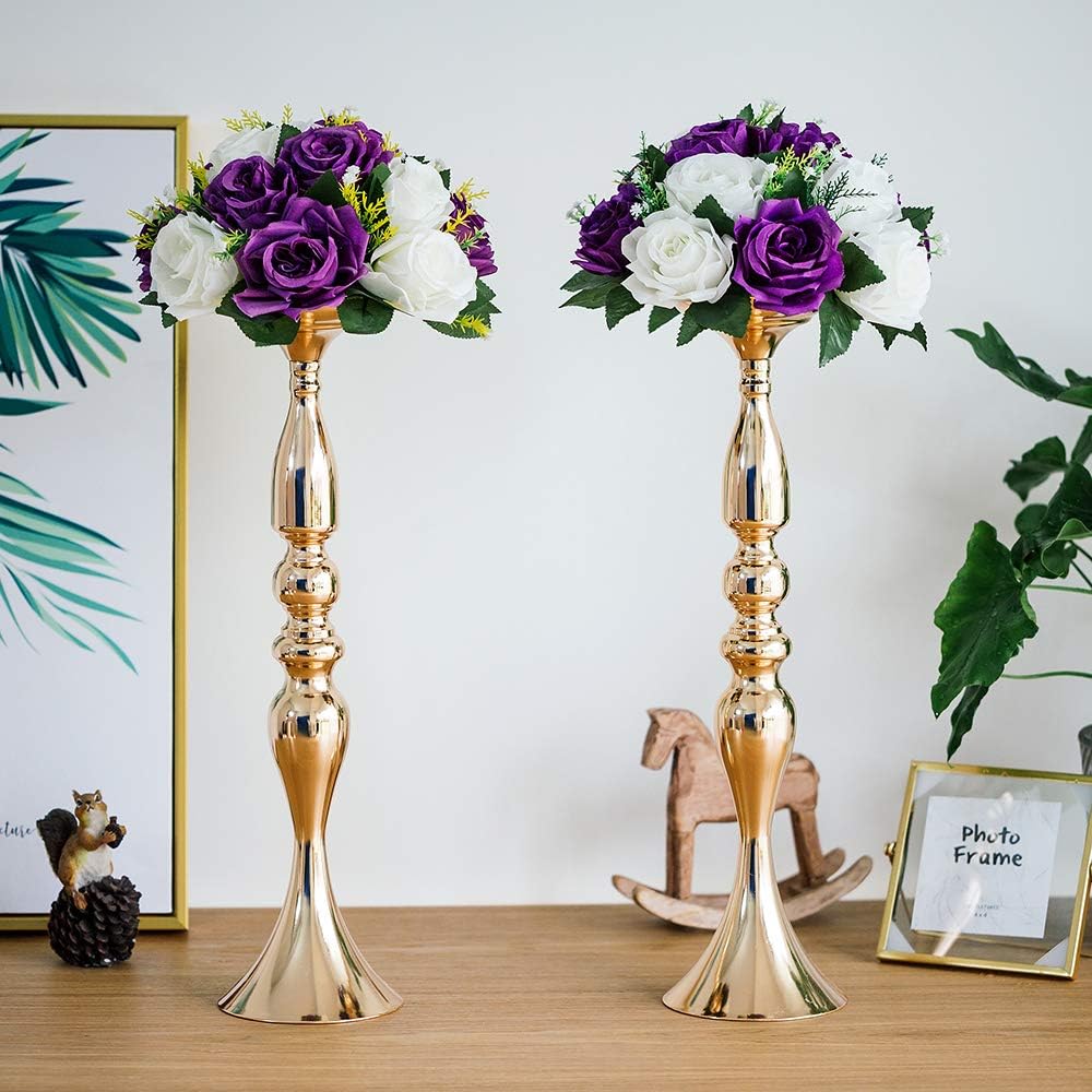 Metallic Vase Centerpiece Stand 2Pcs for Wedding Table Centerpiece Flower Arrangement Tall Pillar Candle Holder, Gold
