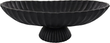 14.5" Large Decorative Long Bowl - Black Fluted Scalloped Decorative Bowls Decor - Ruffle Decor,Stylish Key Bowl for