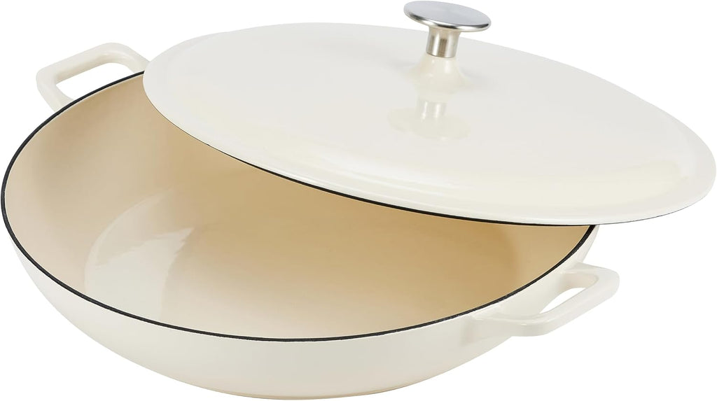 Enameled Cast Iron - Covered Round Casserole Skillet with Lid, Oven Safe - 500°F, Even Heat Distribution, 3.3-Quart