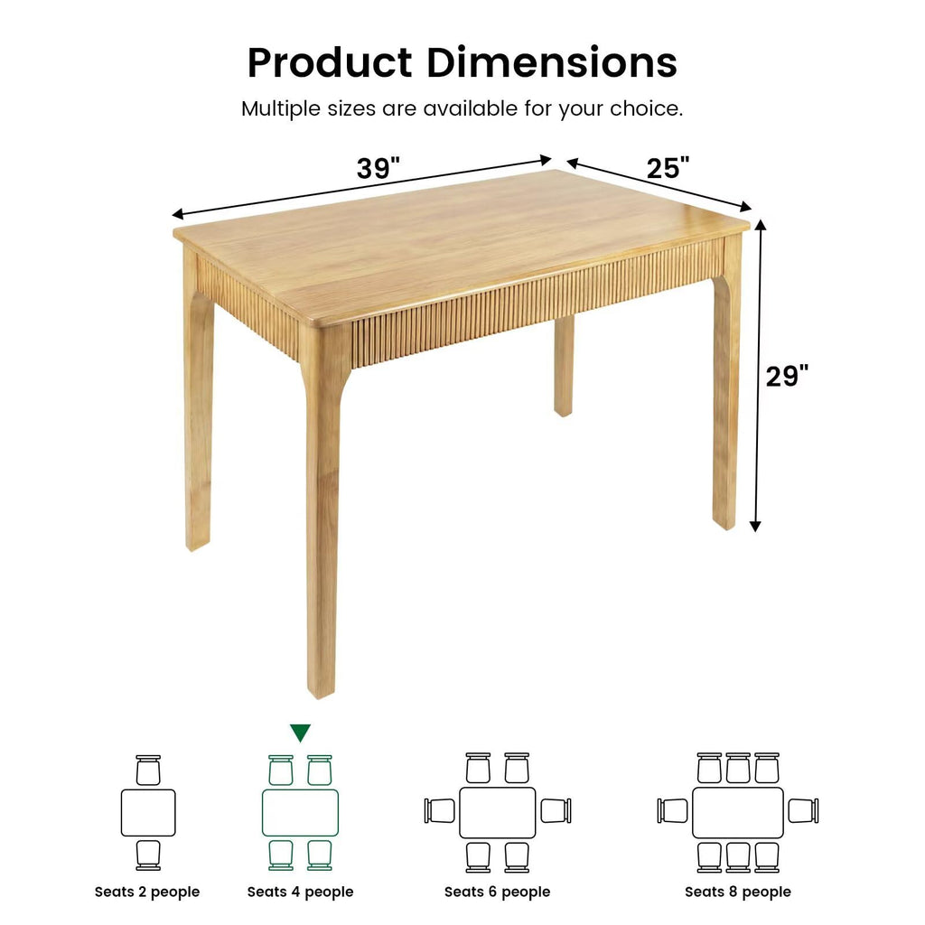 39"Solid Wood Dining Room Table, Rectangular Kitchen Real Wooden Table
