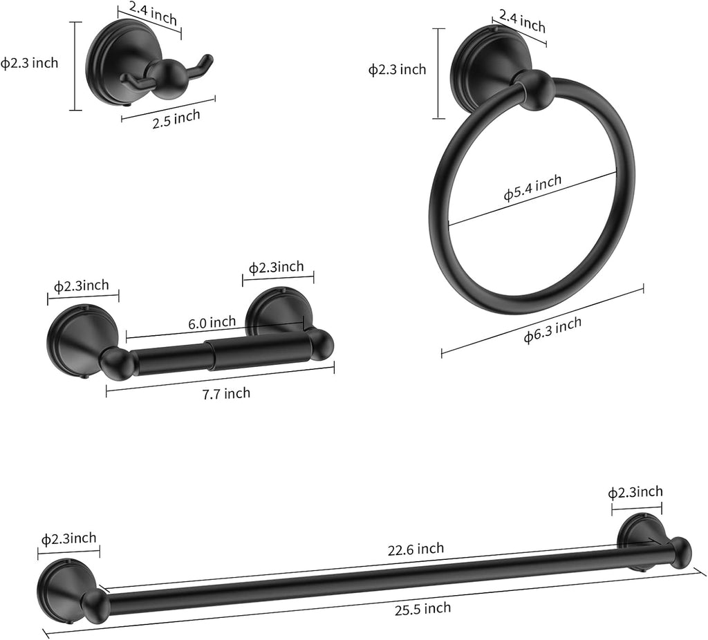 8Pcs Matte Black Bathroom Accessories Set Towel Racks | Bathroom Hardware Set, 2 * 24 Inch Towel Bar 2*Toilet Paper