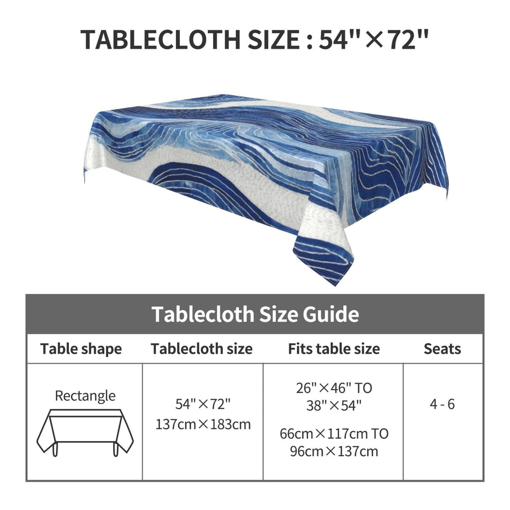 Blue Wave Abstract Rectangle Tablecloths, Polyester Waterproof Table Covers, Vibrant Geometric Wave Print Table Cloth