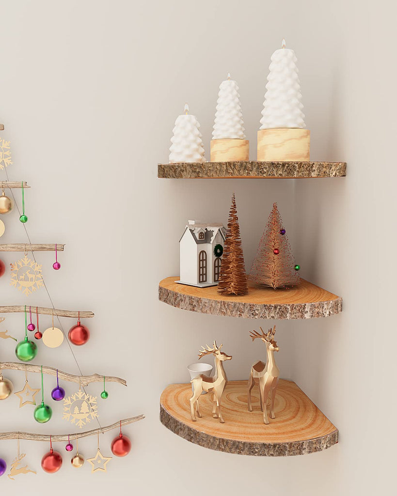 Corner Floating Shelves 3Pcs Wood Corner Shelf Rustic Wall Corner Shelf