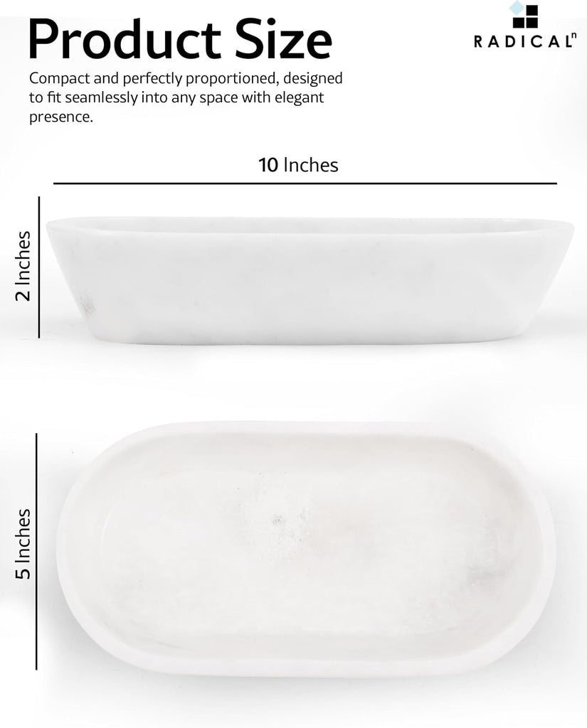 Marble Dough Bowls For Decor 10" Inches White Oval Bowl Table Décor, Ideal Candy Bowl, Candle Bowl and Marble Bowl