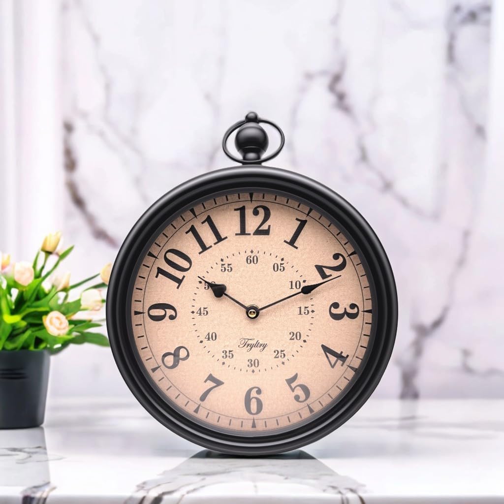 Retro Round Wall Clock Metal Vintage Antique Wall Clocks Battery Operated Old Design Style for Kitchen