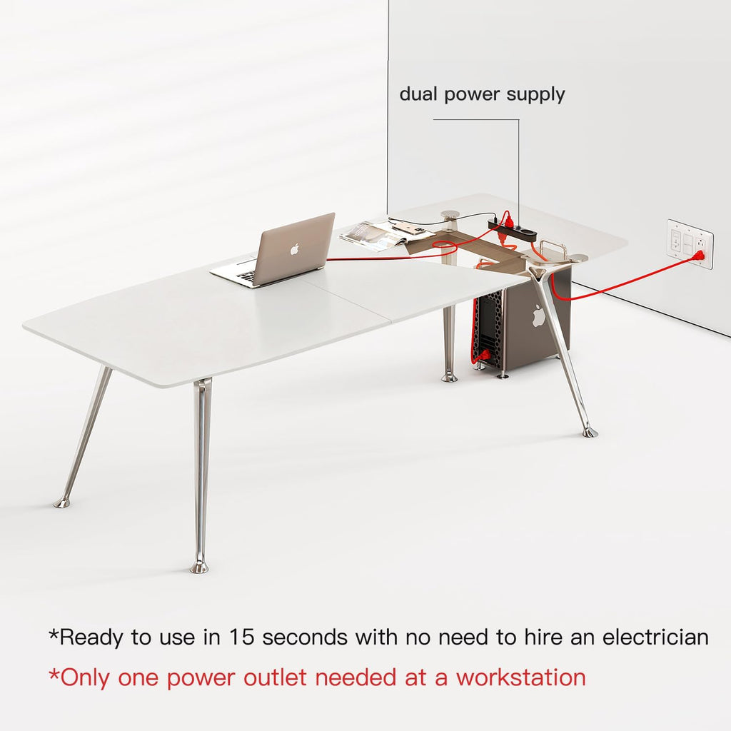 Writing Computer Desk, 60-Inch Large Executive Desk Office Workstation with Chrome-Plated Legs and Built-in Power