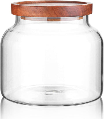 Glass Storage Container Airtight Food Jars Kitchen Canister with Wood Lids, 47 Oz Wide Mouth Pantry Organization