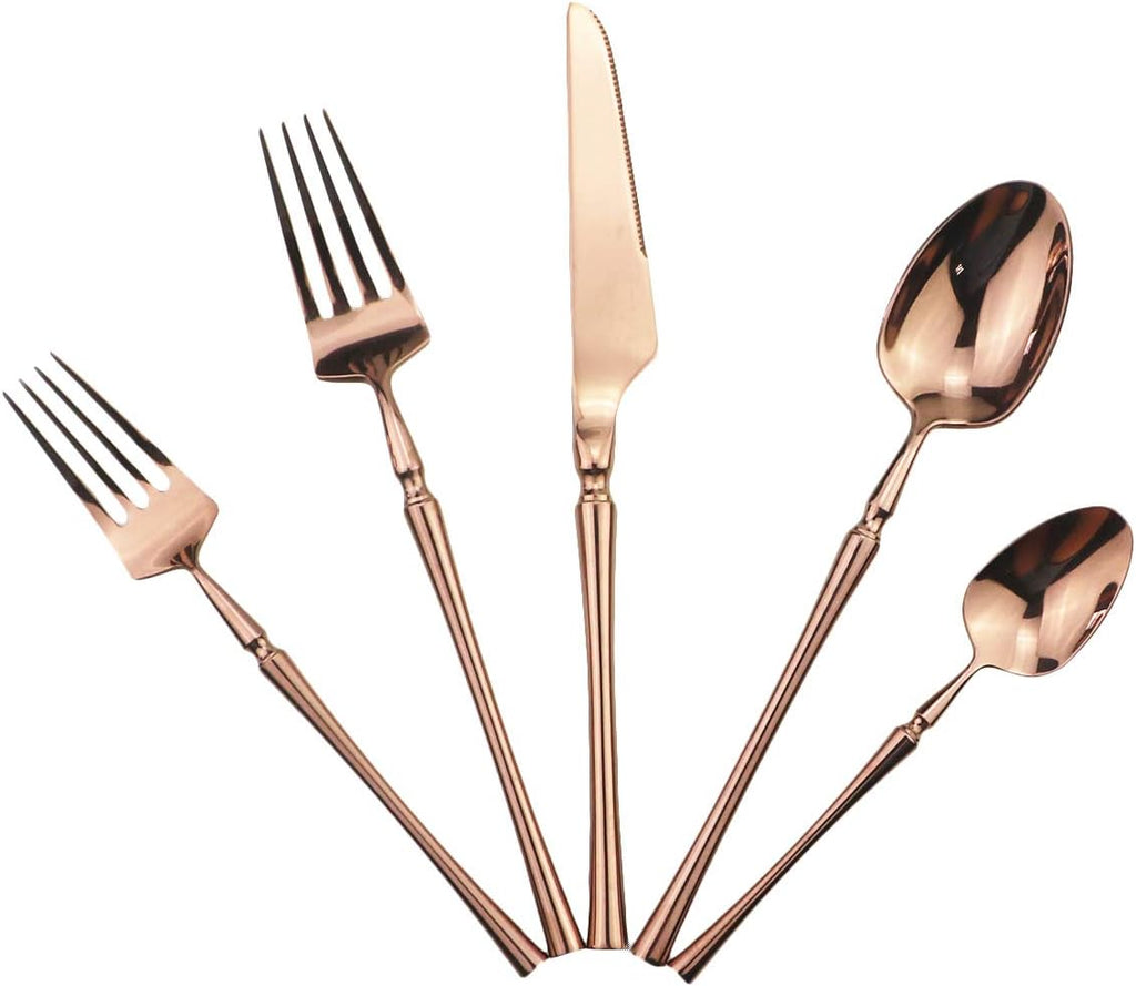 20-Piece Copper Flatware Set 304 Stainless Steel Fork Spoon Cutlery Luxury Mirror Polished Silverware, Dishwasher Safe
