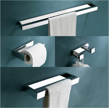 4-Pieces Bathroom Hardware Set, Polished Chrome Towel Bar Set, Wall Mounted Stainless Steel Bathroom Hardware