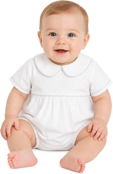 Baby Boys Heirloom Baptism Bubble Romper, Christening Outfit
