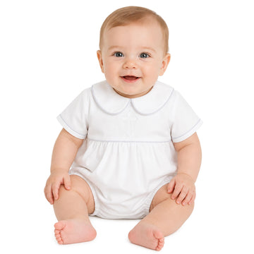 Baby Boys Embroidered Cross Poplin Bubble, Ivory, 0 to 3 Months