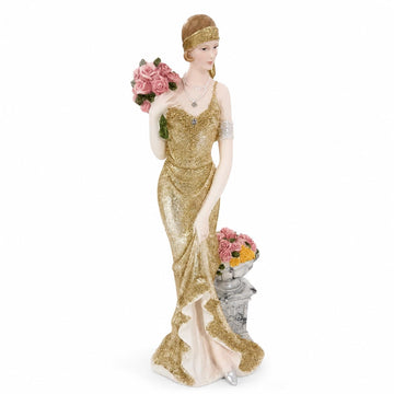 13 Inch Victorian Lady Figurine, Art Deco Gold Dress