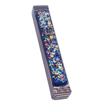 Sparkling Glass Mezuzah - 3.5 Inch - Easy Mount - Weatherproof Metal Case - Gift Box and Non-Kosher Scroll Included