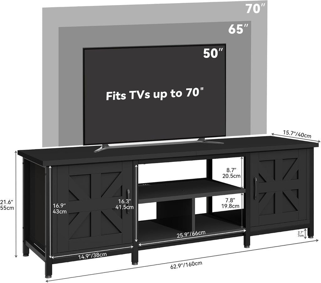 TV Stand with LED Lights & Charging Station, Farmhouse Entertainment Center with Storage Cabinets & Shelves