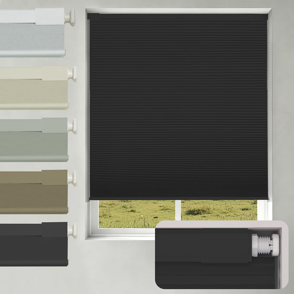 No Drill No Tools Blackout Cellular Shades,Cordless Blinds Windows,Room Darkening Window Shades Honeycomb
