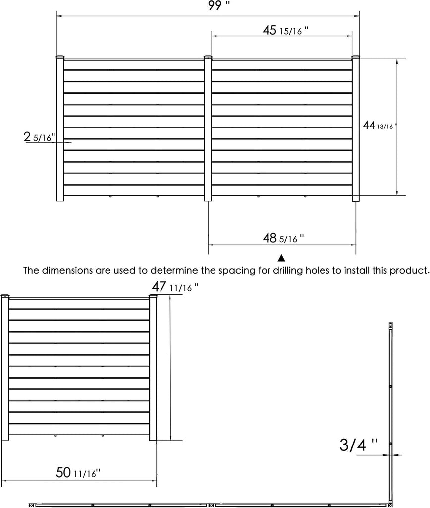 50" W x 48" H Privacy Screens Fence Panel Specifically for Hard Surfaces, Aluminum Post, Air Conditioner Fence Panels