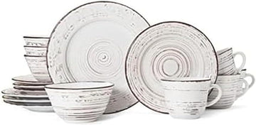 Trellis White 16-Piece Stoneware Dinnerware Set, Service for 4, Distressed White Finish