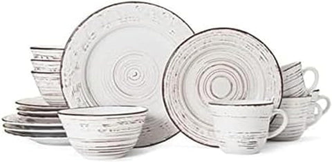 Trellis White 16-Piece Stoneware Dinnerware Set, Service for 4, Distressed White Finish