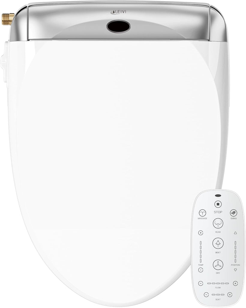 Elongated Electric Bidet Toilet Seat with Wireless Remote and Side Panel, Multiple Spray Modes, Adjustable Heated Seat, Warm Water, Air Dryer, LED Night Light