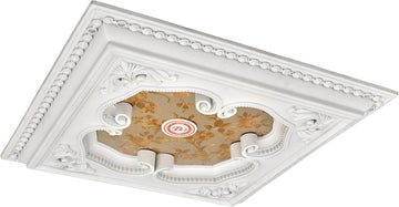 Four-Leaf Clover Square Chandelier Ceiling Medallion and Fan Medallion, 24 Inches, White and Gold