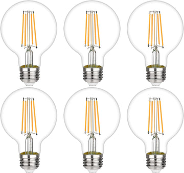 G25 LED Edison Vanity Globe Light Bulbs, LED Filament Light Bulb, 6W Equivalent to 60W, G80 Dimmable 700LM E26 Medium