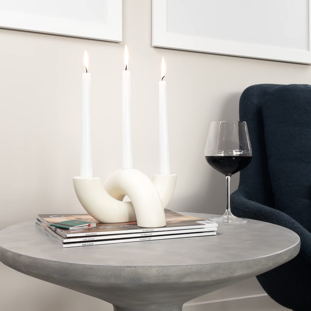 Taper Candle Holders Set - Modern Candle Stick Holders - Ceramic Table Decor, Centerpiece, & Decorative Candle