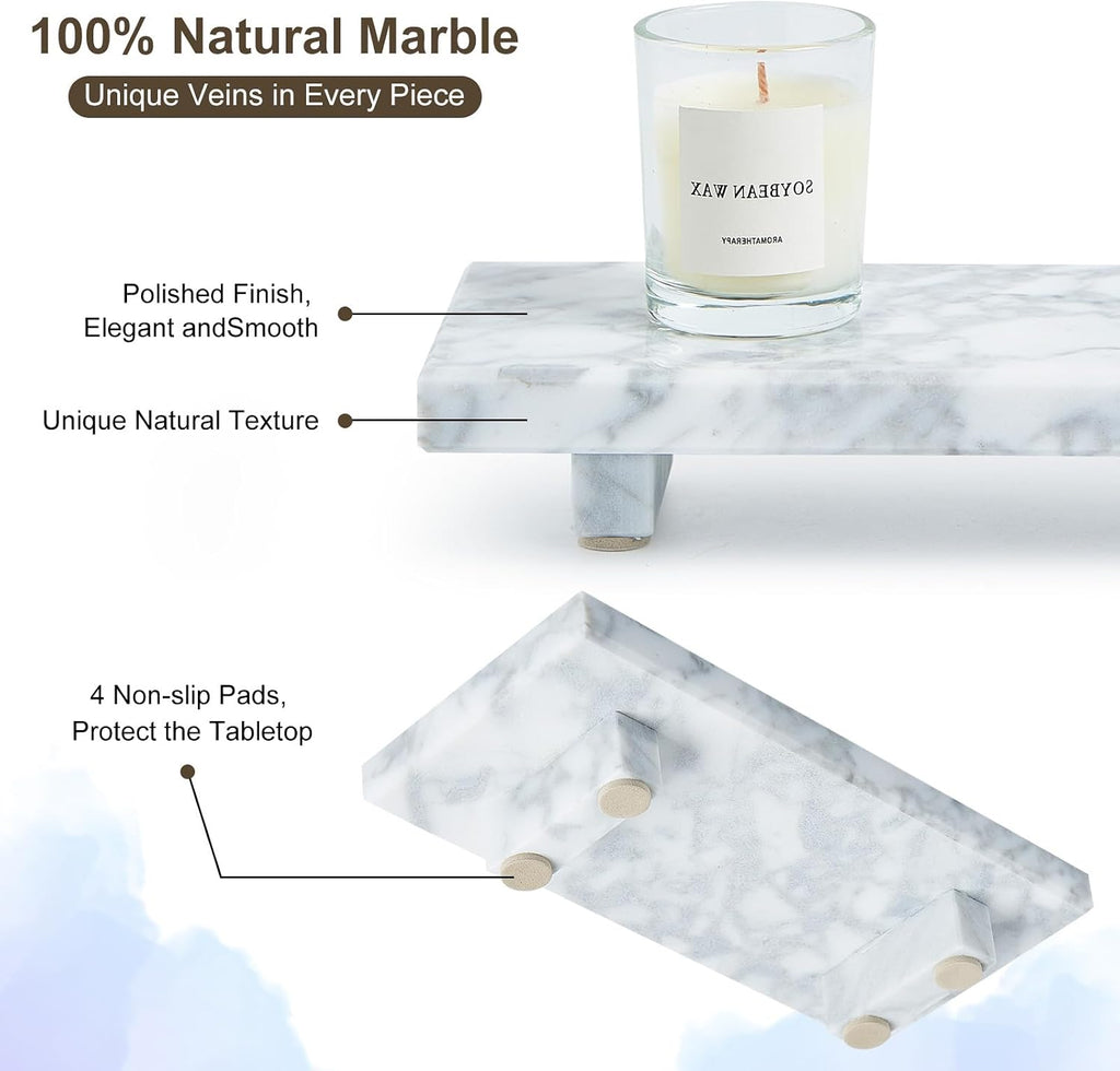 Natural Marble Tray Pedestal Stand - Soap & Jewelry Riser Counter, Kitchen Sink, Vanity Organizer, Decorative Stone