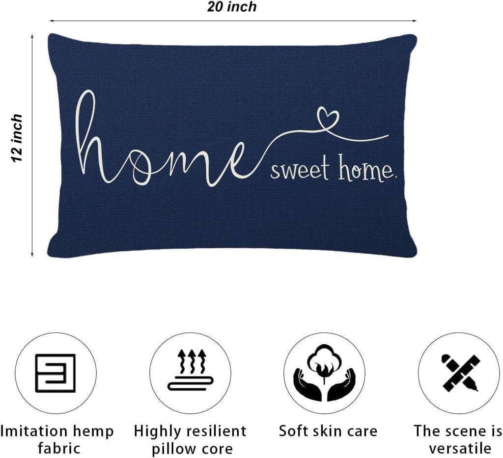 Home Sweet Home Quotes Farmhouse Pillow Covers 12x20 Inch,Farmhouse Decorative Lumbar Throw Pillow Case Cushion