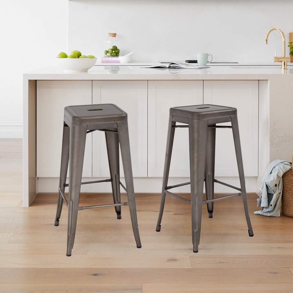 Metal Bar Stools Set of 4 Counter Height Bar Stool 30 Barstools Industrial Patio Stool Stackable Stool