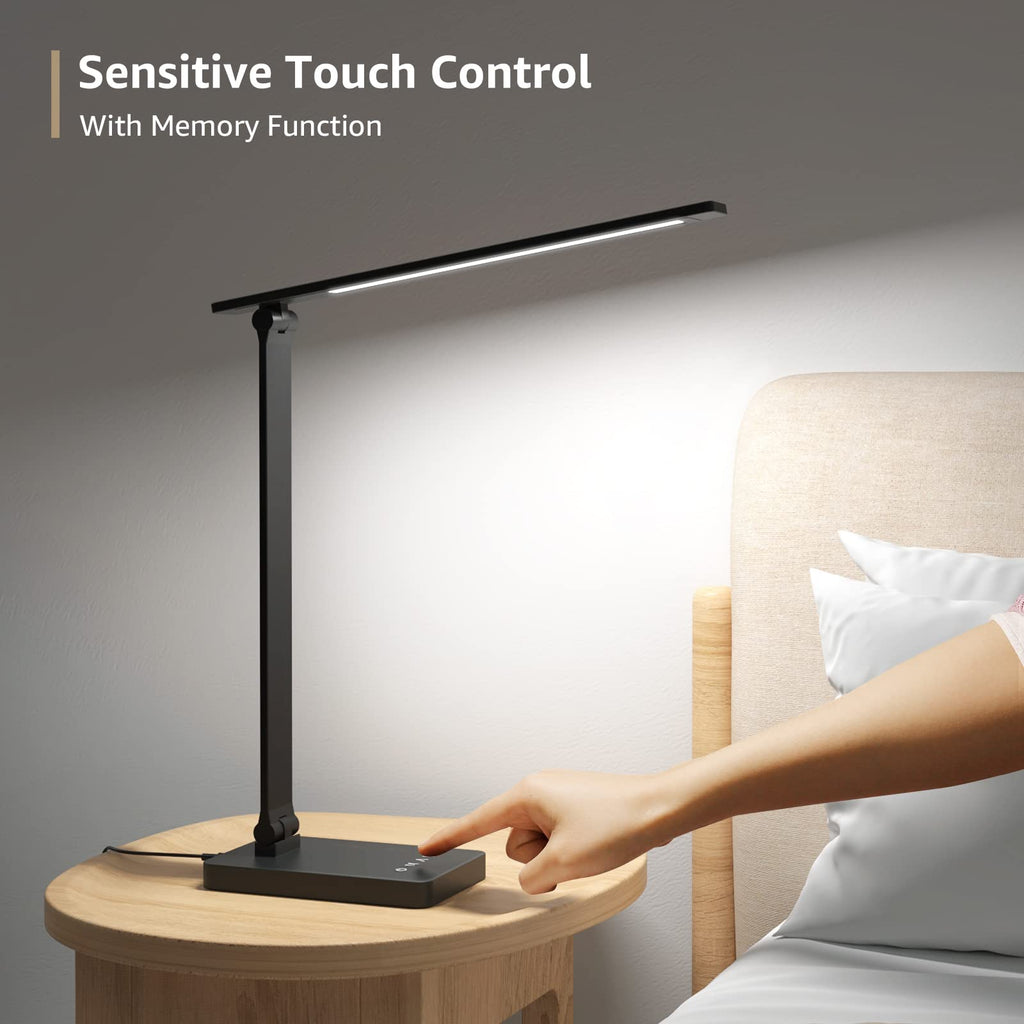 Desk Lamp with USB Charging Port, 650LM 9.5W, Black