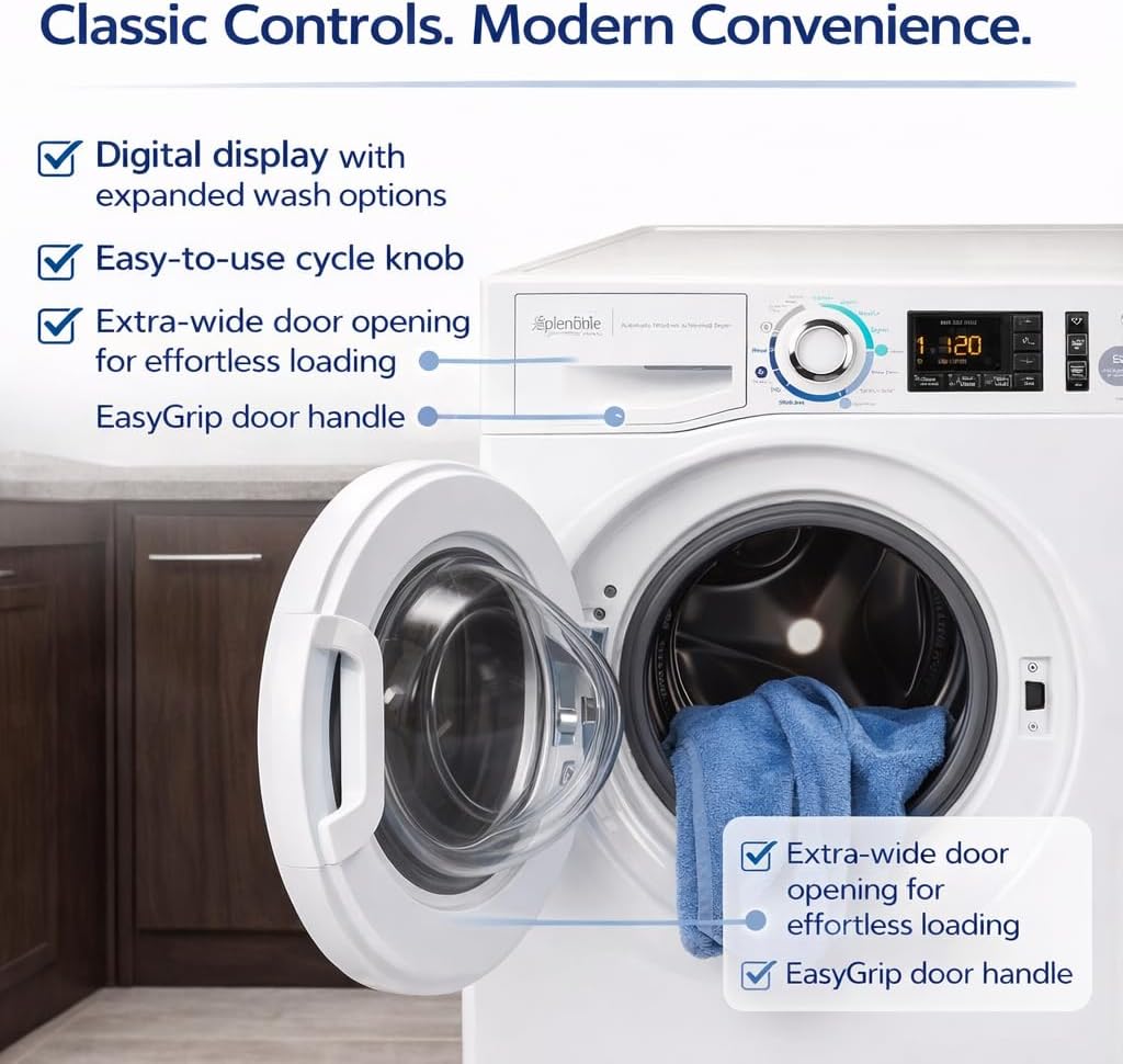 Splendide Washer Dryer Combo for RV - Vented 15lb All-in-One Compact Unit with Complete Vent Kit & Detergent