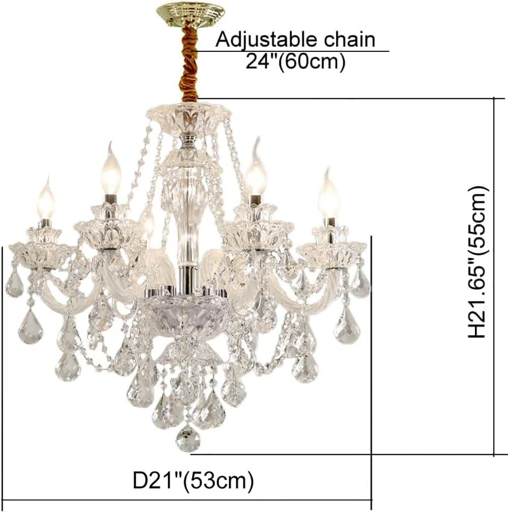 Crystal Chandelier 6 Lights Clear K9 Crystal Luxury Interior Decoration Ceiling Light E12 Bulbs Crystal Pendant Lighting Fixture for Dining Room, Living Room, Bedroom (6 Lights)