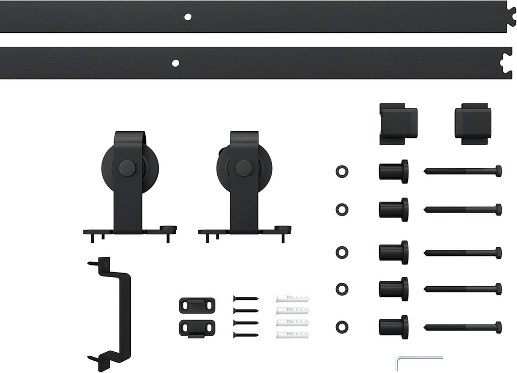 24 in. x 84 in. Full Lite Frosted Glass Black Steel Frame Interior Sliding Barn Door with Hardware K