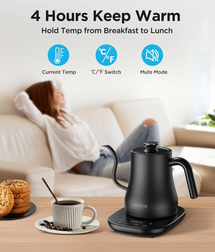 Gooseneck Electric Kettle, ±1°F Temp Control, Mute Mode, 4H Keep Warm