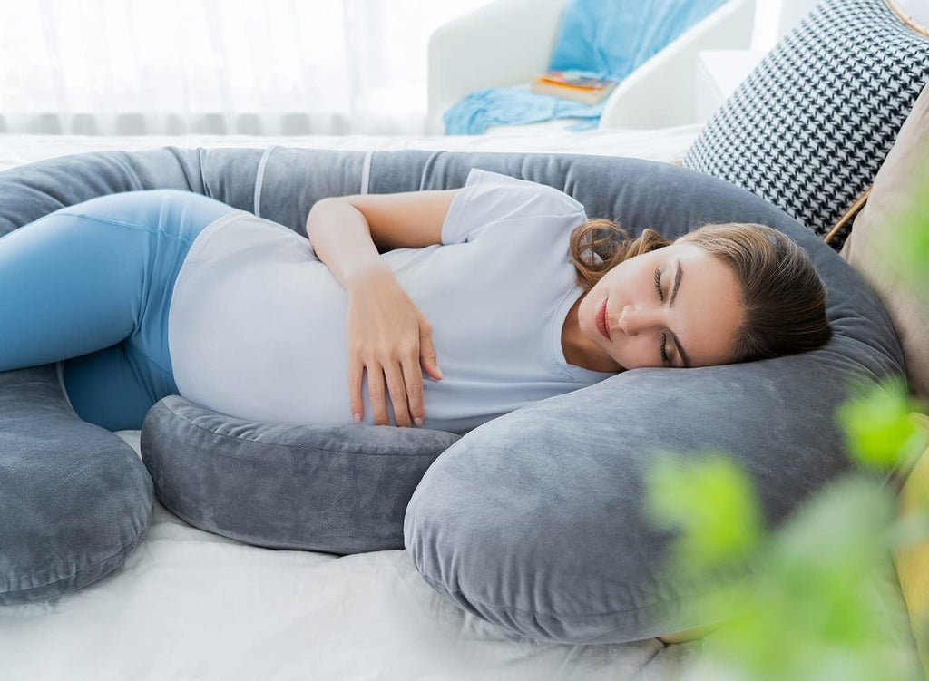 E Shaped Pregnancy Pillows, Detachable Maternity Body Pillow for Sleeping, Dual-Sided Velvet Pink
