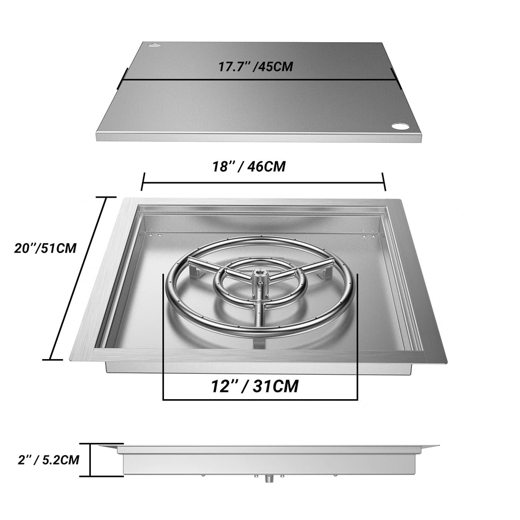 18 inch Square Stainless Steel Drop in Fire Pit Burner Pan