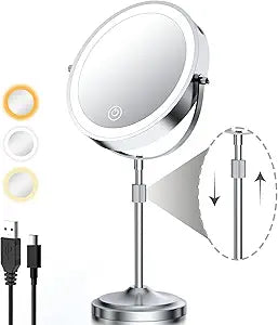 9" Lighted Makeup Mirror with 1X 10X Magnification, 5000Mah Rechargeable Led Magnifying Vanity Mirror with Lights, 3