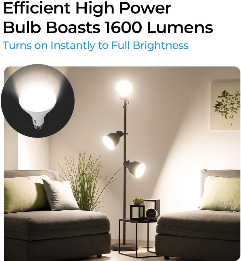 4 Pack 16W BR30 HO High Power LED Indoor Flood Light Bulbs - White Dimmable 1600 Lumens E26 120W Equivalent Base