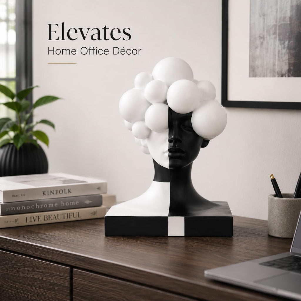 Checkered Modern Abstract Bust Statue Decor, Black and White Art Face Sculpture,Large Resin Woman Head Figurine
