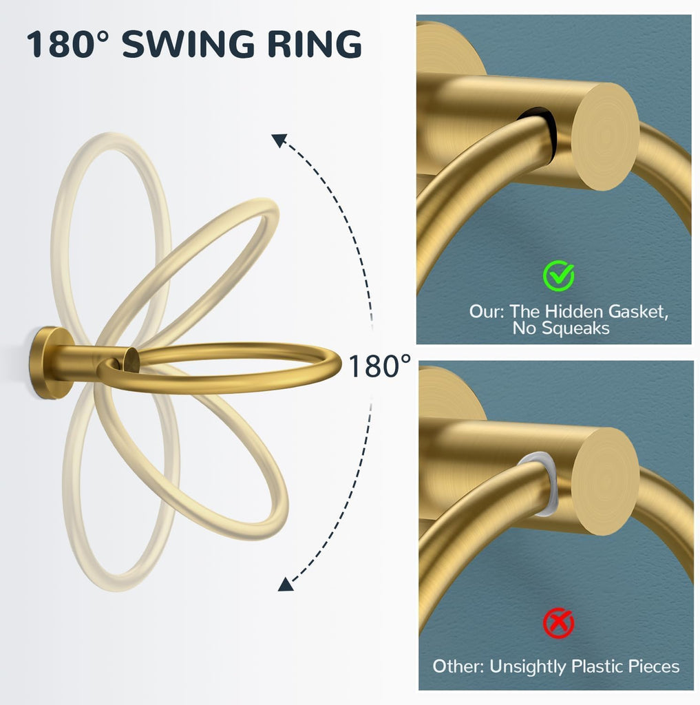Bathroom Accessories, 4-Piece Bathroom Hardware Set - 18" Towel Bar | Brushed Gold | Towel Hooks, Towel Racks
