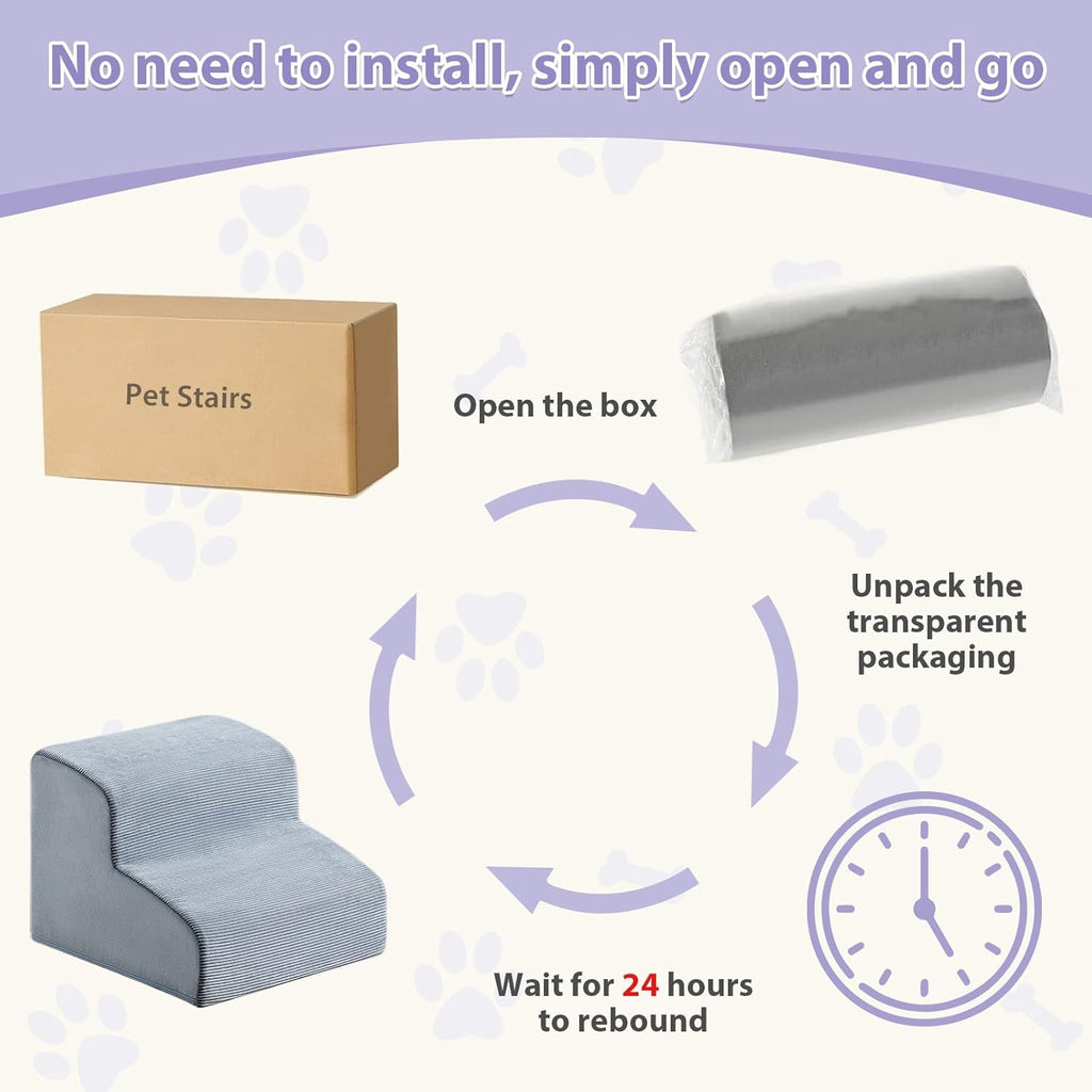 Dog Stairs for Small Dogs, 2-Steps Dog Ramp for Couch, Pet Stairs with Highly Supportive Foam and Non-Slip Bottom