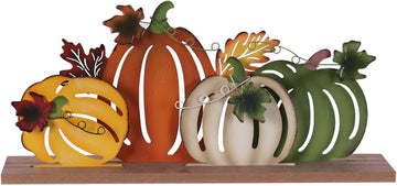 Fall Decorations, Wood Metal Pumpkins Sign for Fall Table Decor, Farmhouse Rustic Multi-Color Pumpkin Decorations