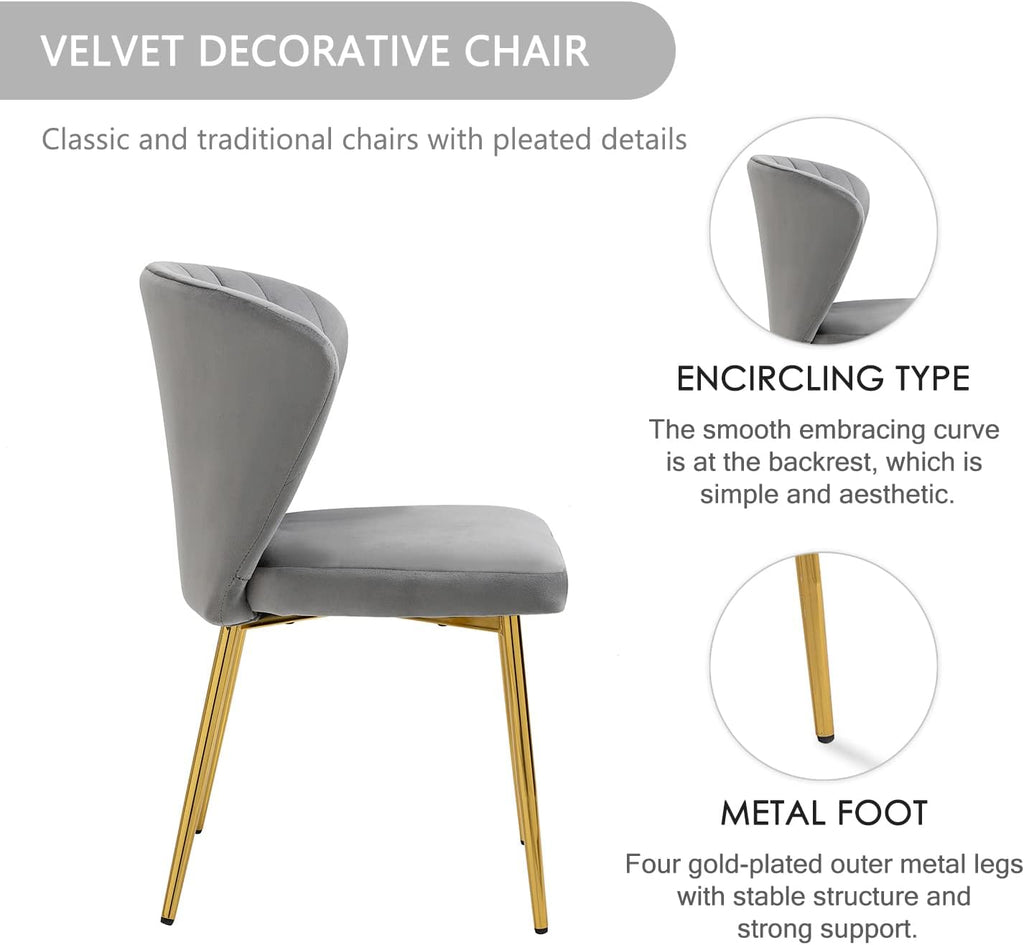 Upholstered Dining Chairs Set of 2, Velvet Dining Chair with Golden Metal Legs, Mid Century Modern Dining Chairs for