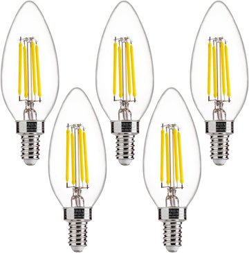 60W Equivalent LED Chandelier Light Bulbs, E12 Base, Clear B11 LED Filament Candelabra Bulbs, 5000K Daylight, 500LM