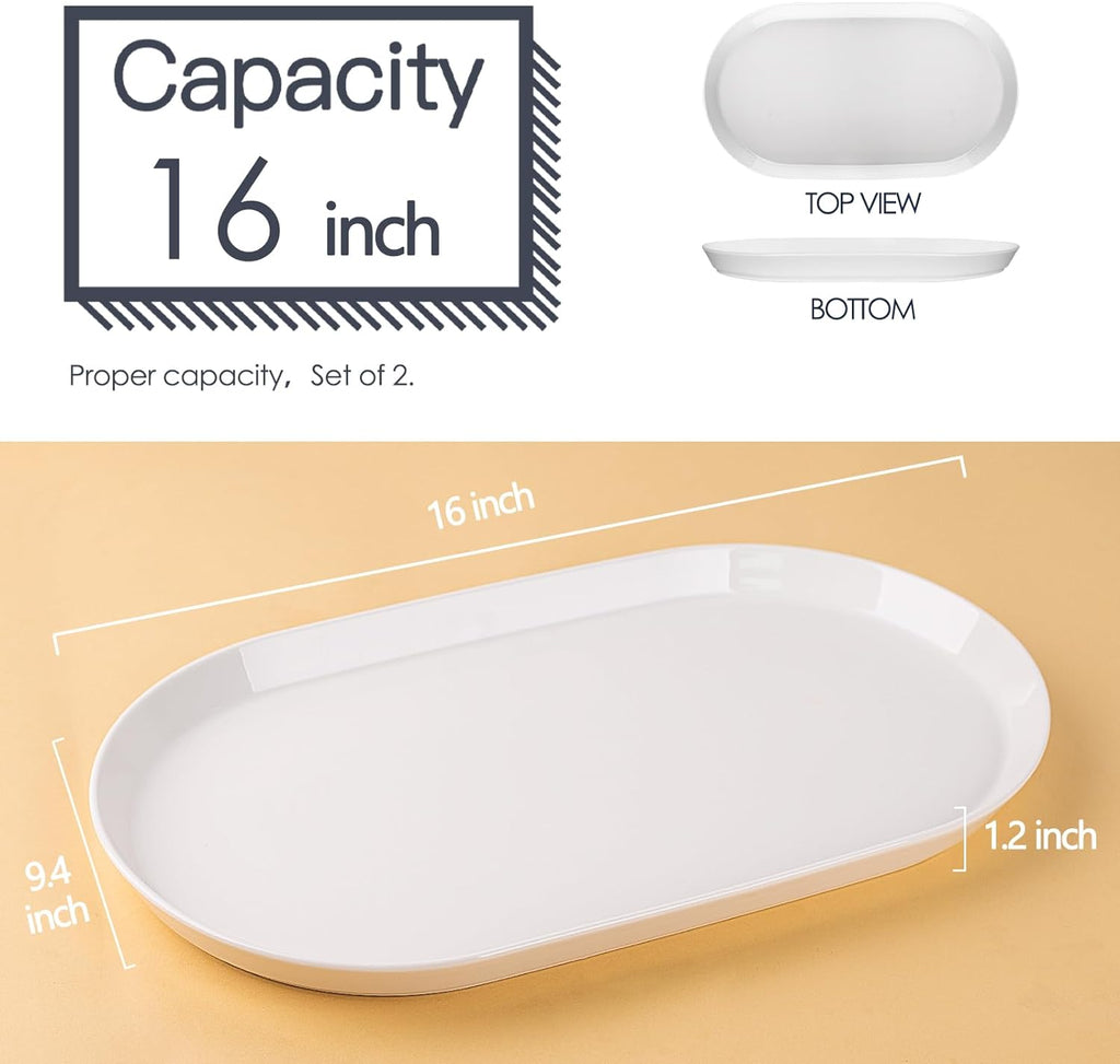 16" Large Serving Platter - Oval Large Serving Tray, Ceramic Turkey Platters, White Platters for Serving Food