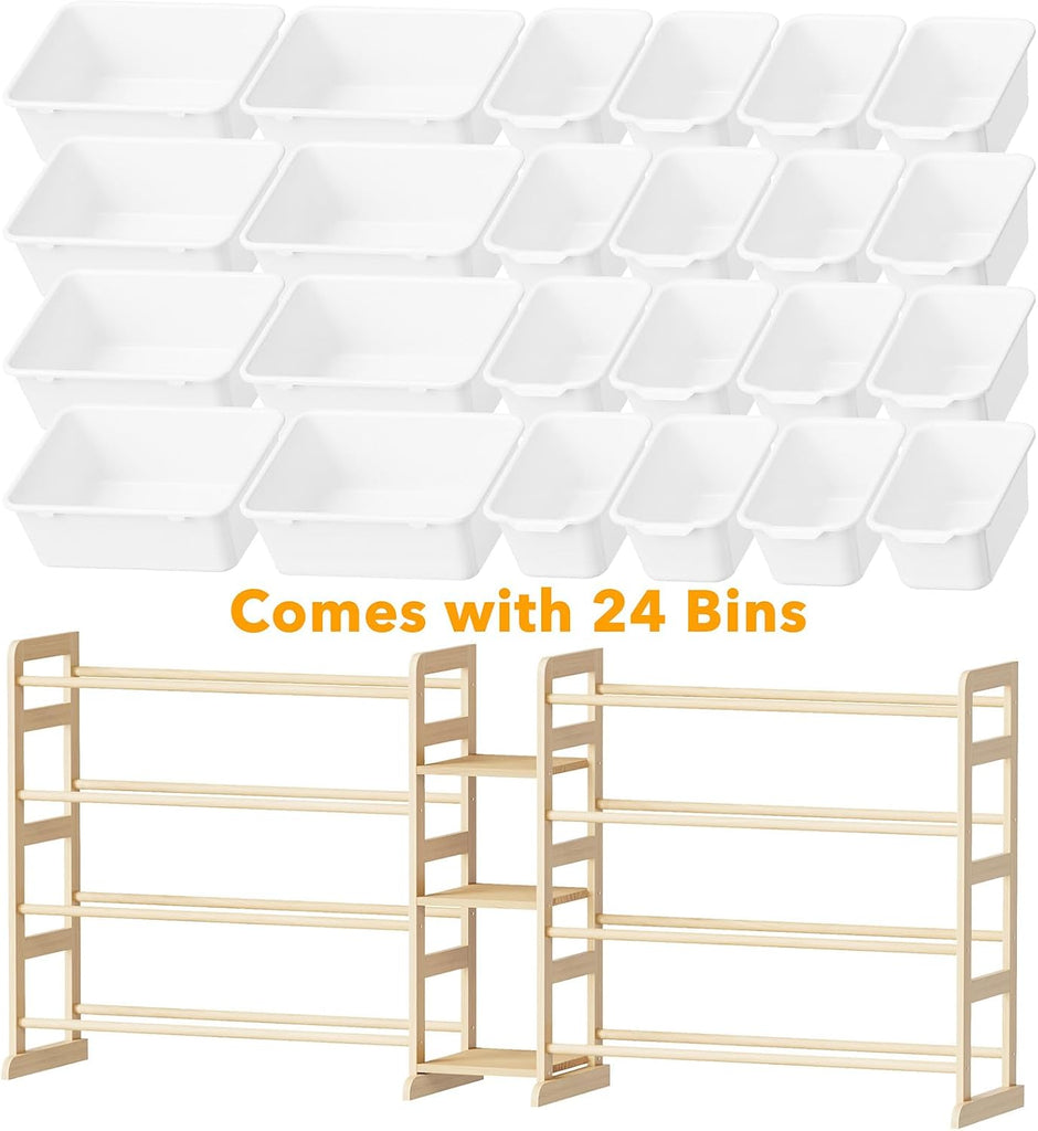 Large Toy Storage Organizer with 24 Bins and 3 Shelves, Toy Organizers Storage Bookshelf, Kids Bin Shelf Box Bookcase