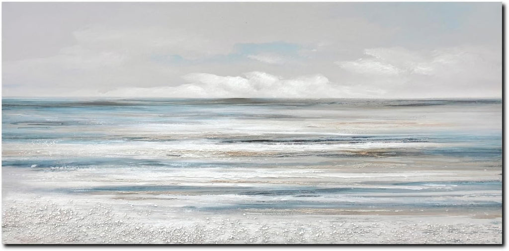 Abstract Wall Art Modern Coastal Wall Decor Textured Blue and White Sea Background Canvas Wall Art Bedroom Kitchen