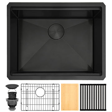 23 Inch Black Undermount, 16 Gauge Workstation Sink